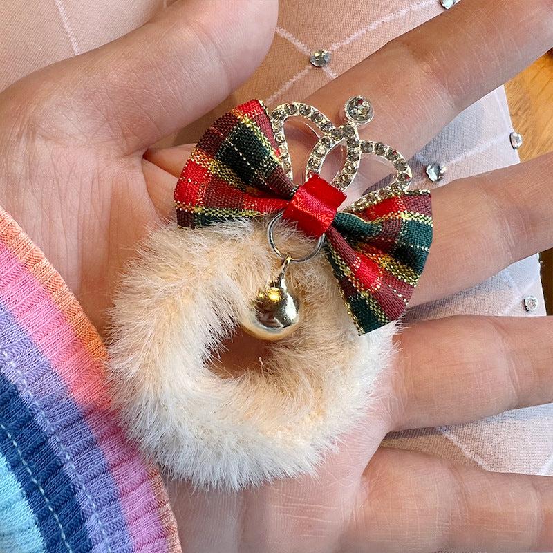 Wholesale Christmas Plaid Bow Crown Plush Hair Tie